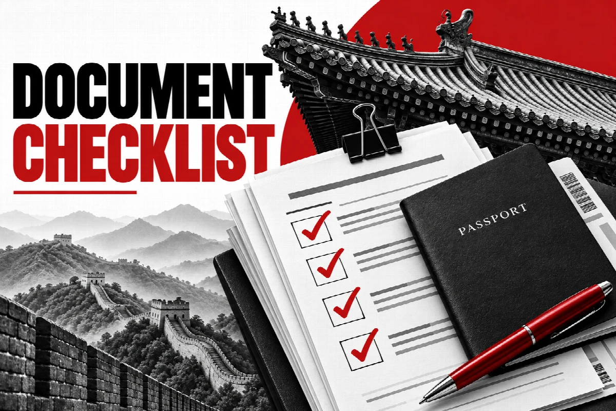 Passport and document checklist with red check marks