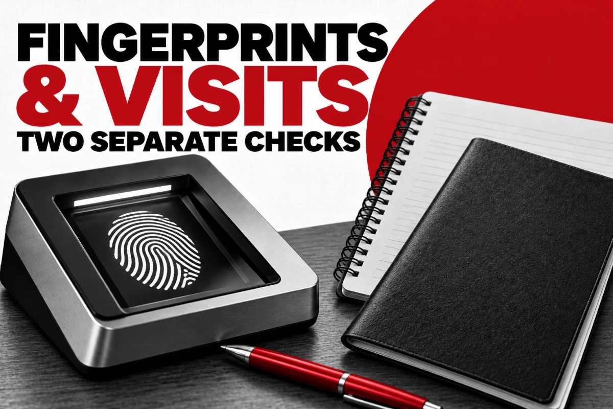 Fingerprint scanner and appointment notebook separating biometrics from attendance