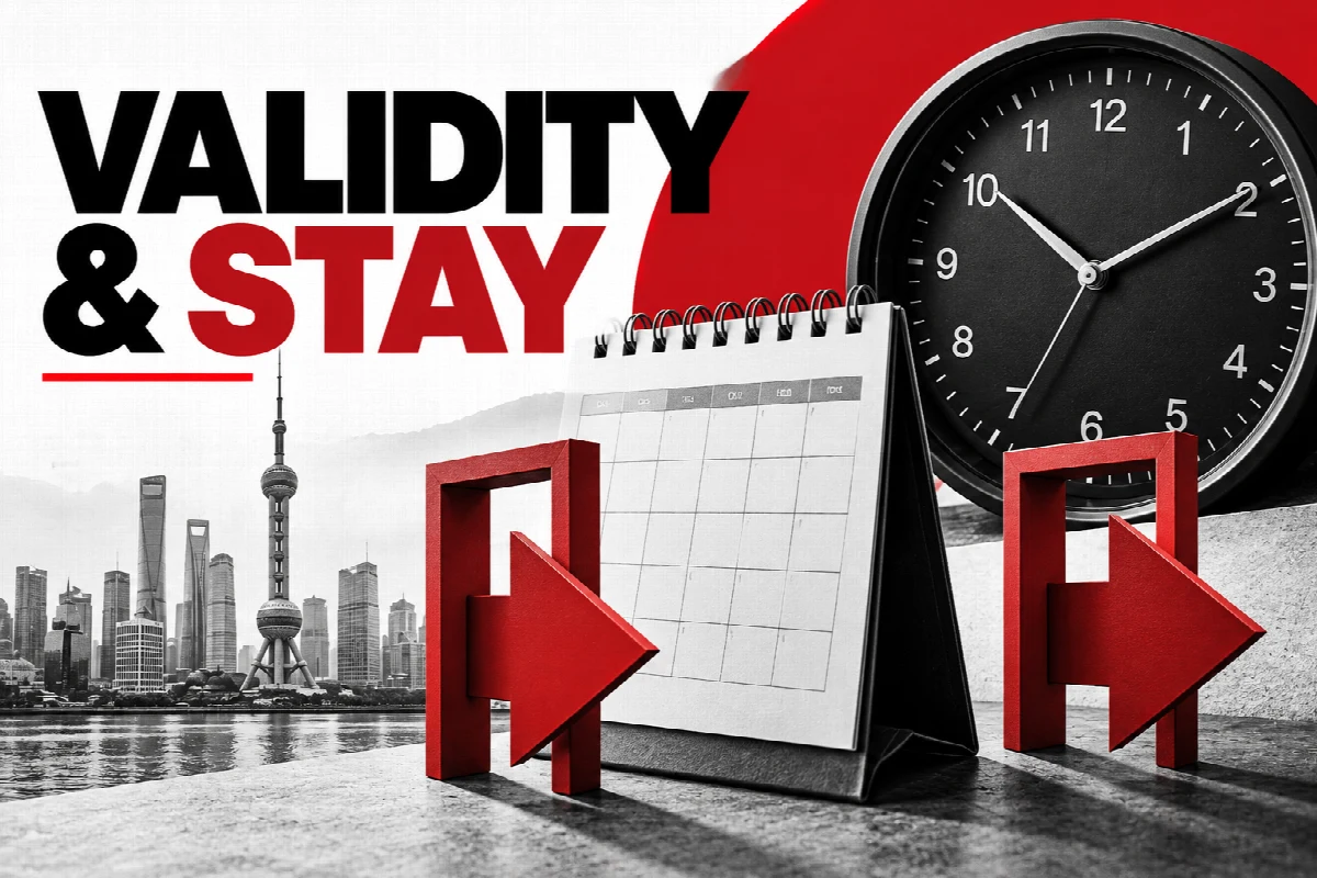 Calendar, entry arrows and clock representing visa validity, entries and stay